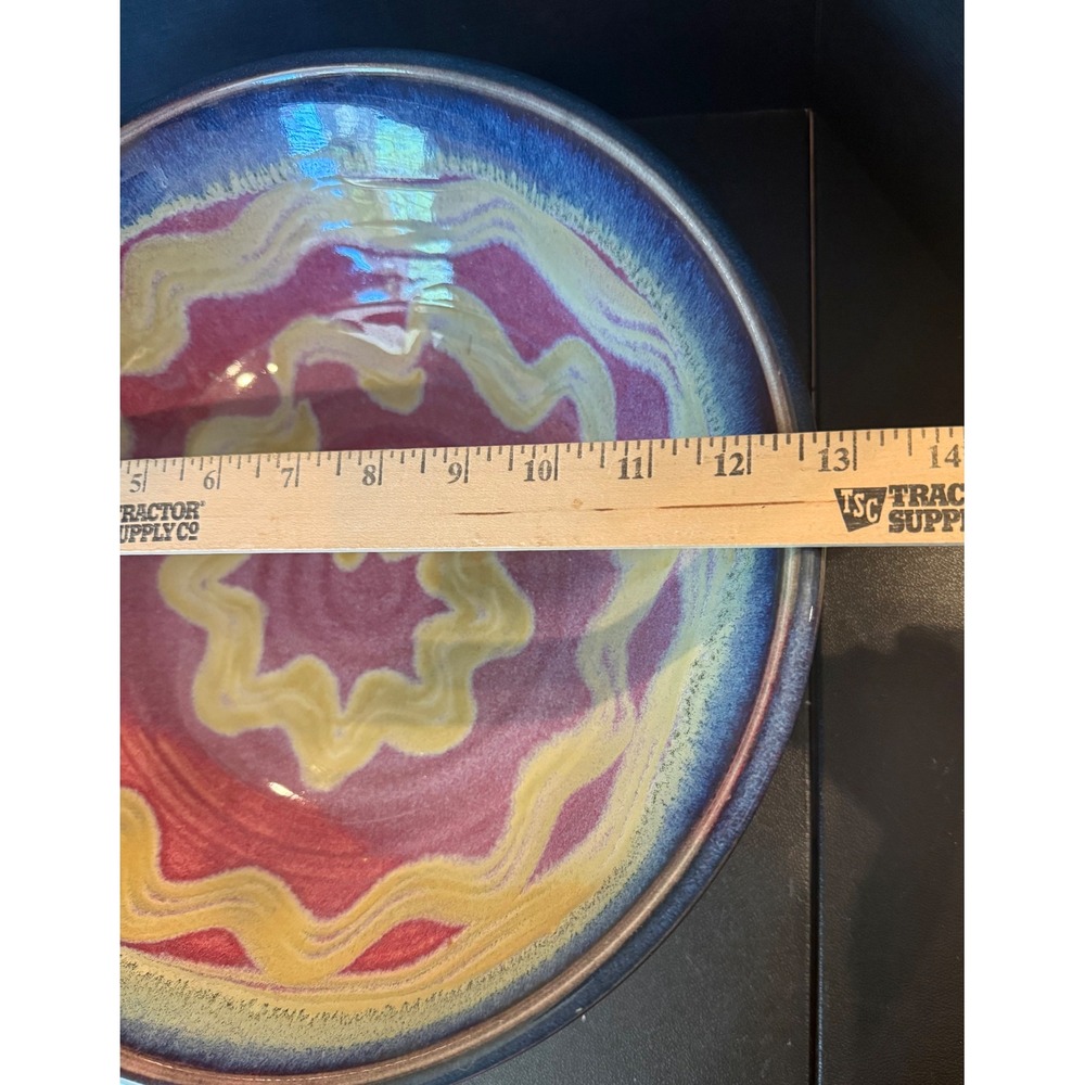 Studio Art Pottery Serving Bowl Multi Color Purple Spiral Glaze‎ Statement Boho - Picture 4 of 5